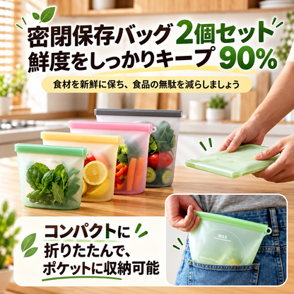 繰り返し使えるシリコン保存袋｜二重密閉・自立式・冷凍＆電子レンジ対応