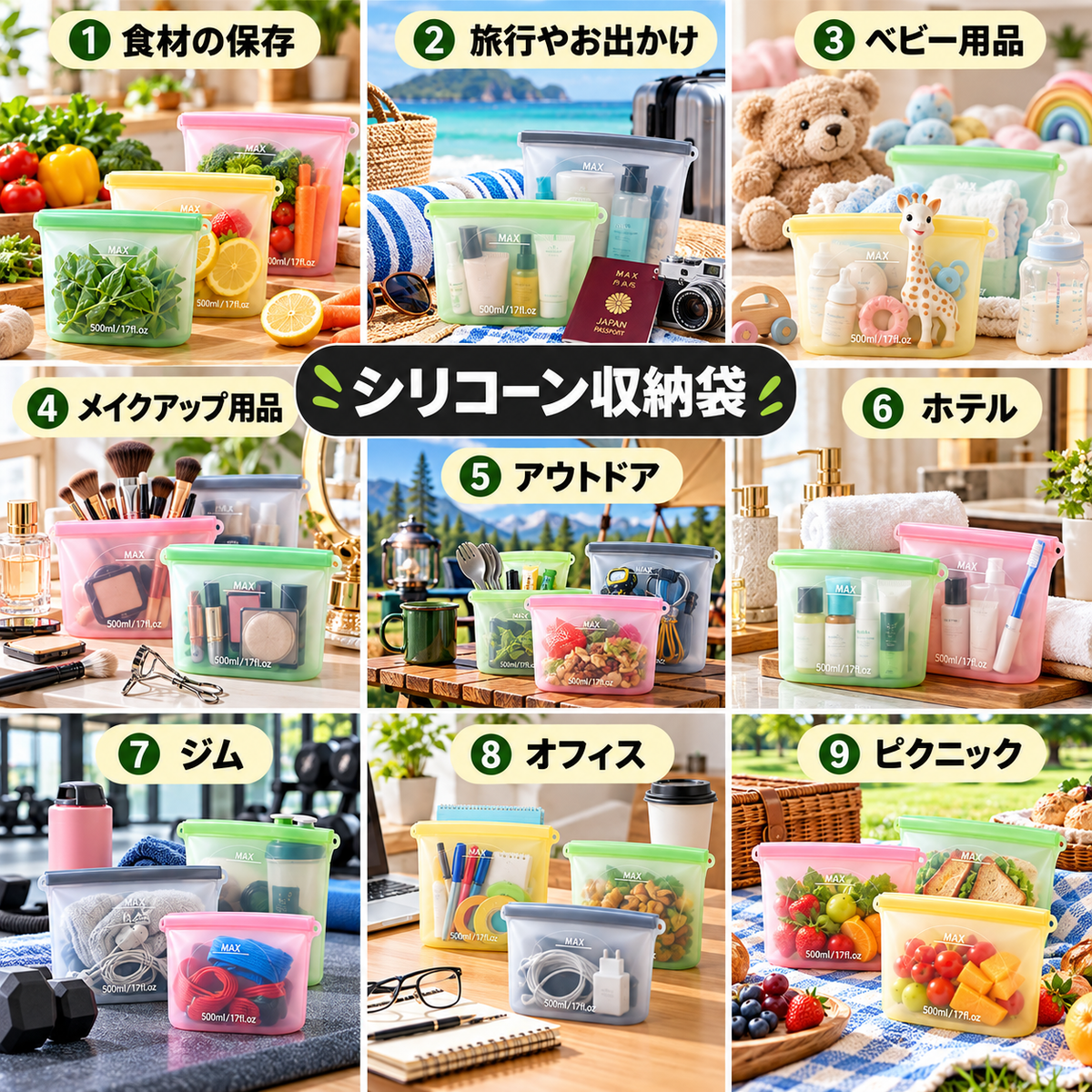 繰り返し使えるシリコン保存袋｜二重密閉・自立式・冷凍＆電子レンジ対応